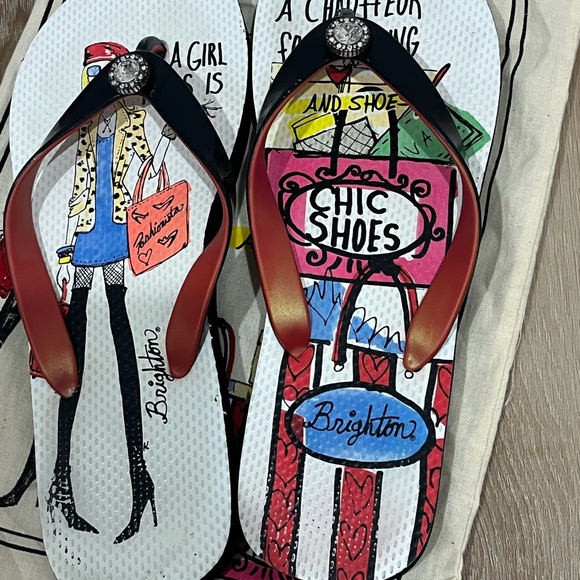 Brighton Fashion Flip Flops with Black and Red Straps - Picture 3 of 8